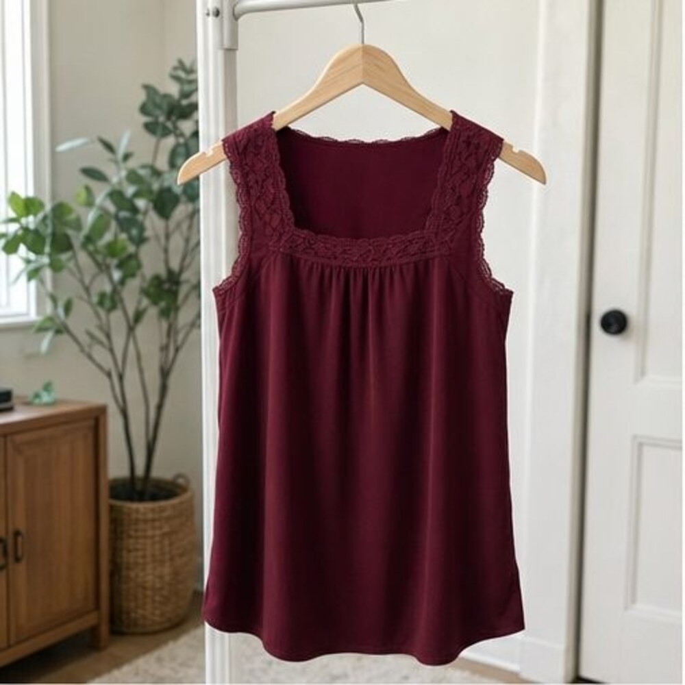 Burgundy Lace Trim Top